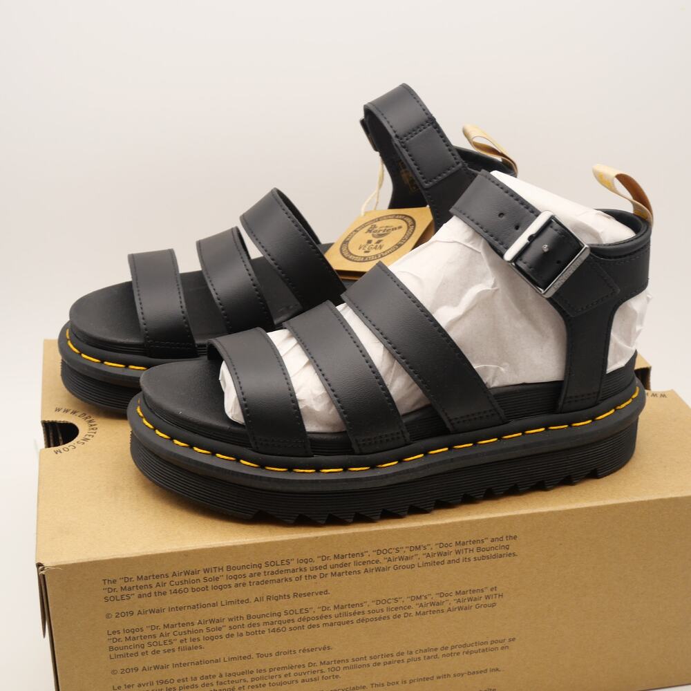 Dr. Martens Blaire Platform Sandals Women's 6  Strap Retro Black Vegan NEW